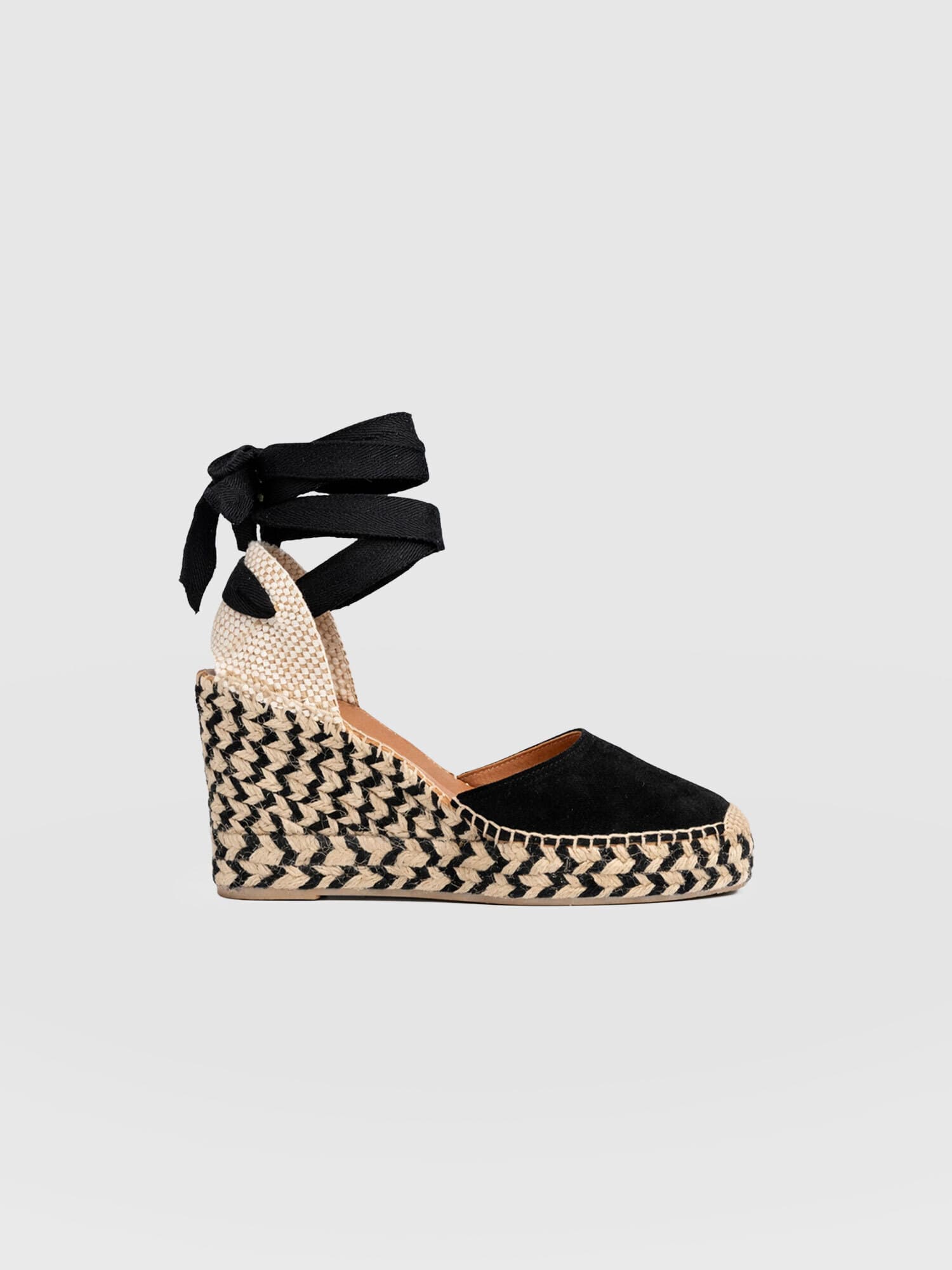 Rowe Espadrille Tie Wedges - Black Suede - Women's Shoes | Saint + Sofia® EU